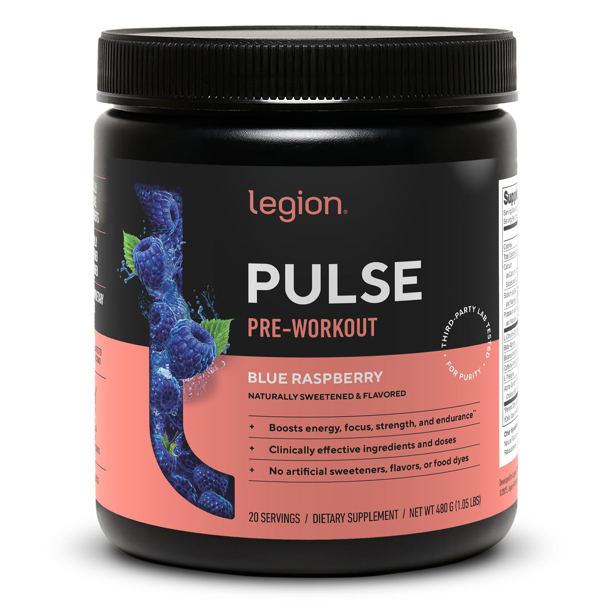 Legion Pulse Pre Workout Supplement - All Natural Nitric Oxide, Creatine Free, Naturally Sweetened