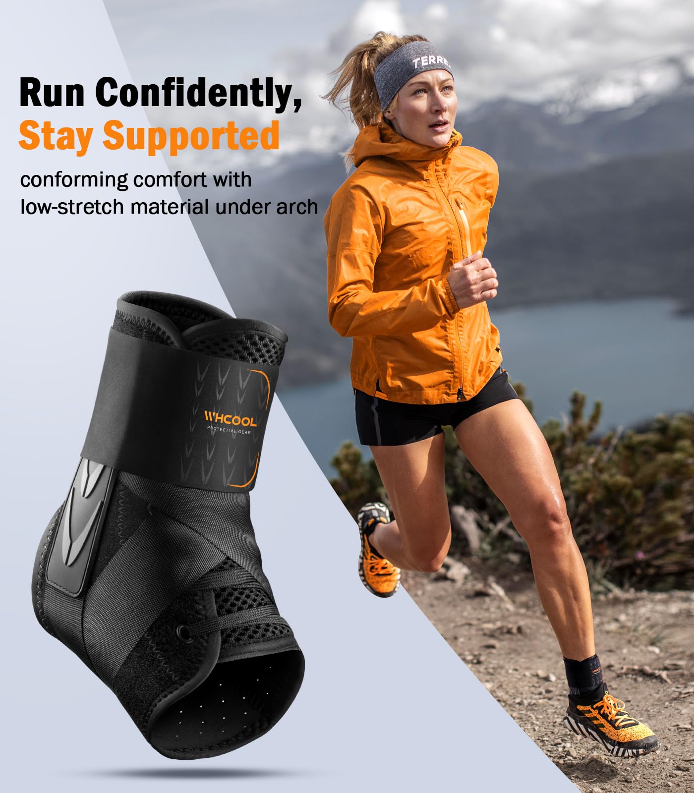 Slim-Fit Ankle Brace with Quick Lace Up and 2 Auto-Shaped Pads

