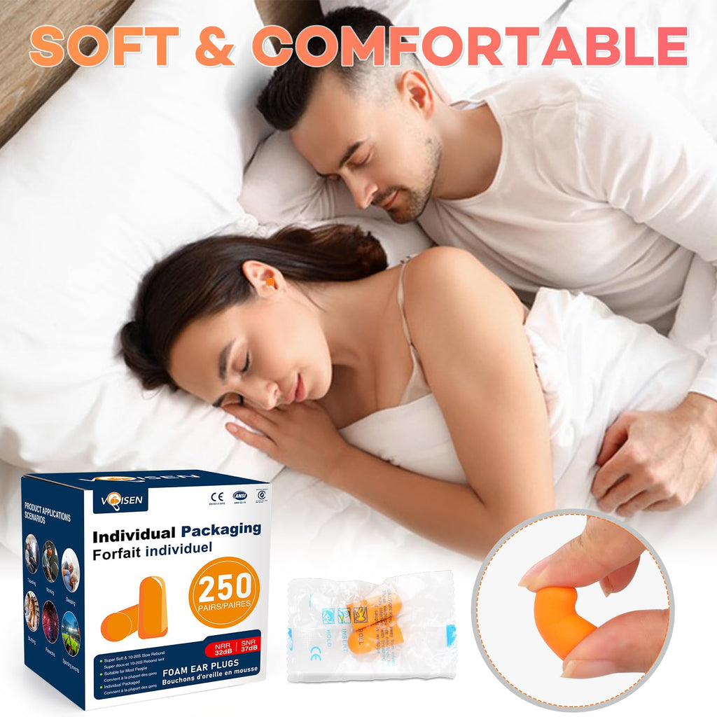 VOISEN Ear Plugs for Sleeping 32dB NRR Soft Foam

