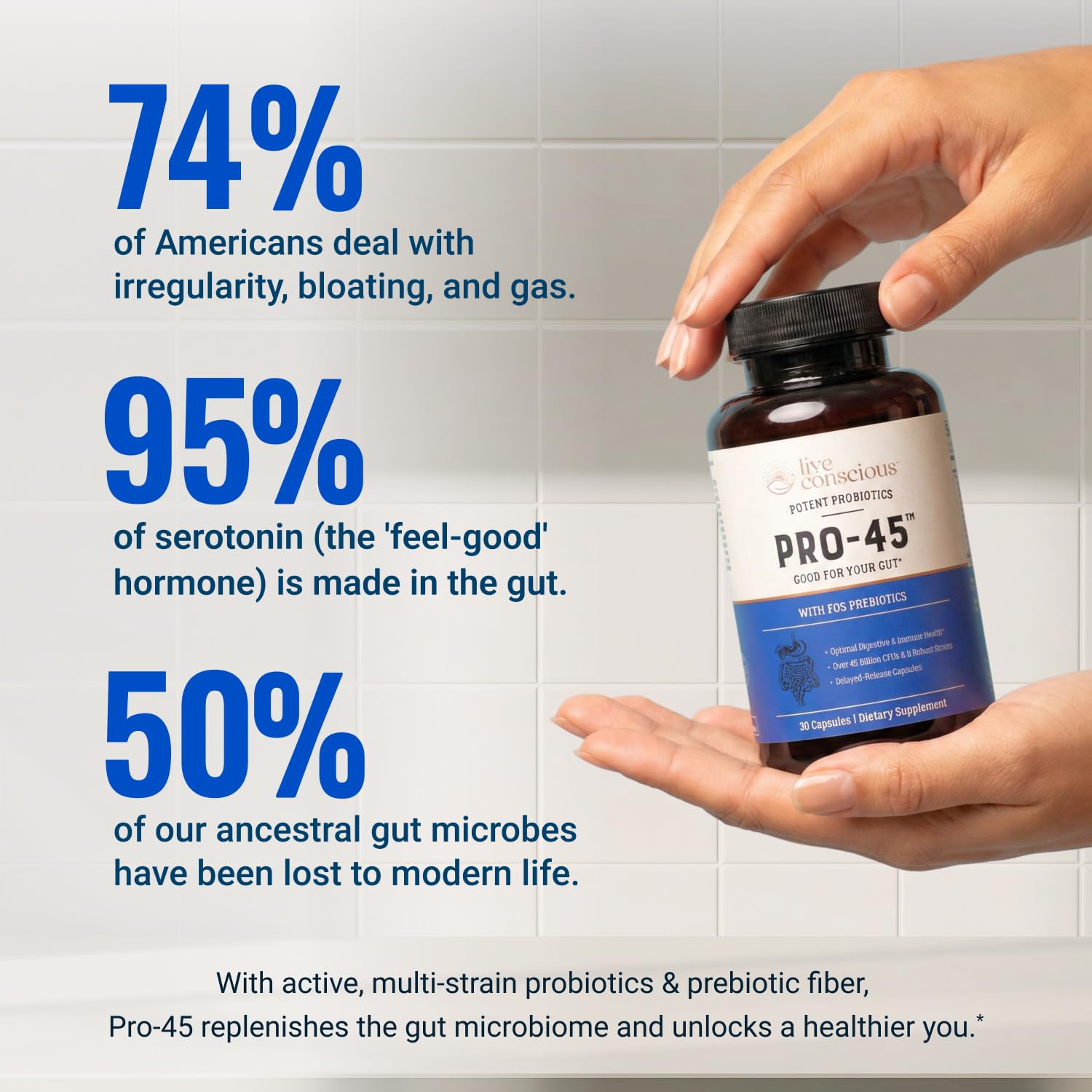 Live Conscious PRO45 Probiotics for Women & Men - 45B CFU Probiotic Supplement

