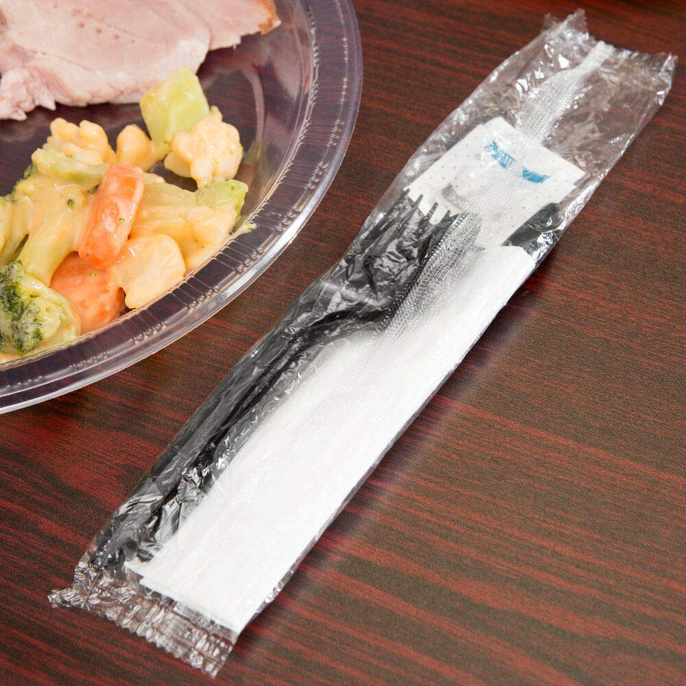 Black Cutlery Kit with Napkin & Salt Pepper Packets

