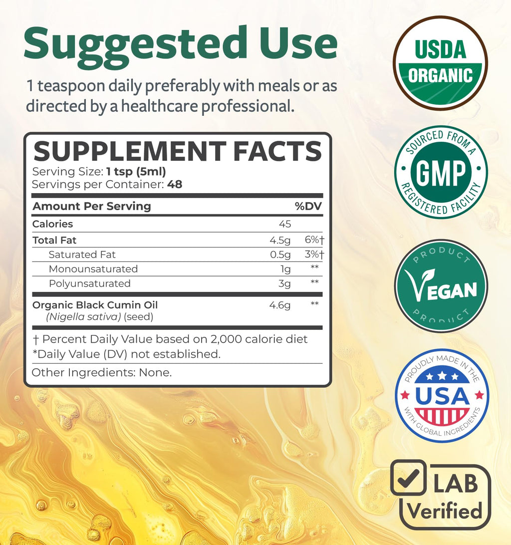 Black Cumin Seed Oil Liquid USDA Organic | Antioxidant

