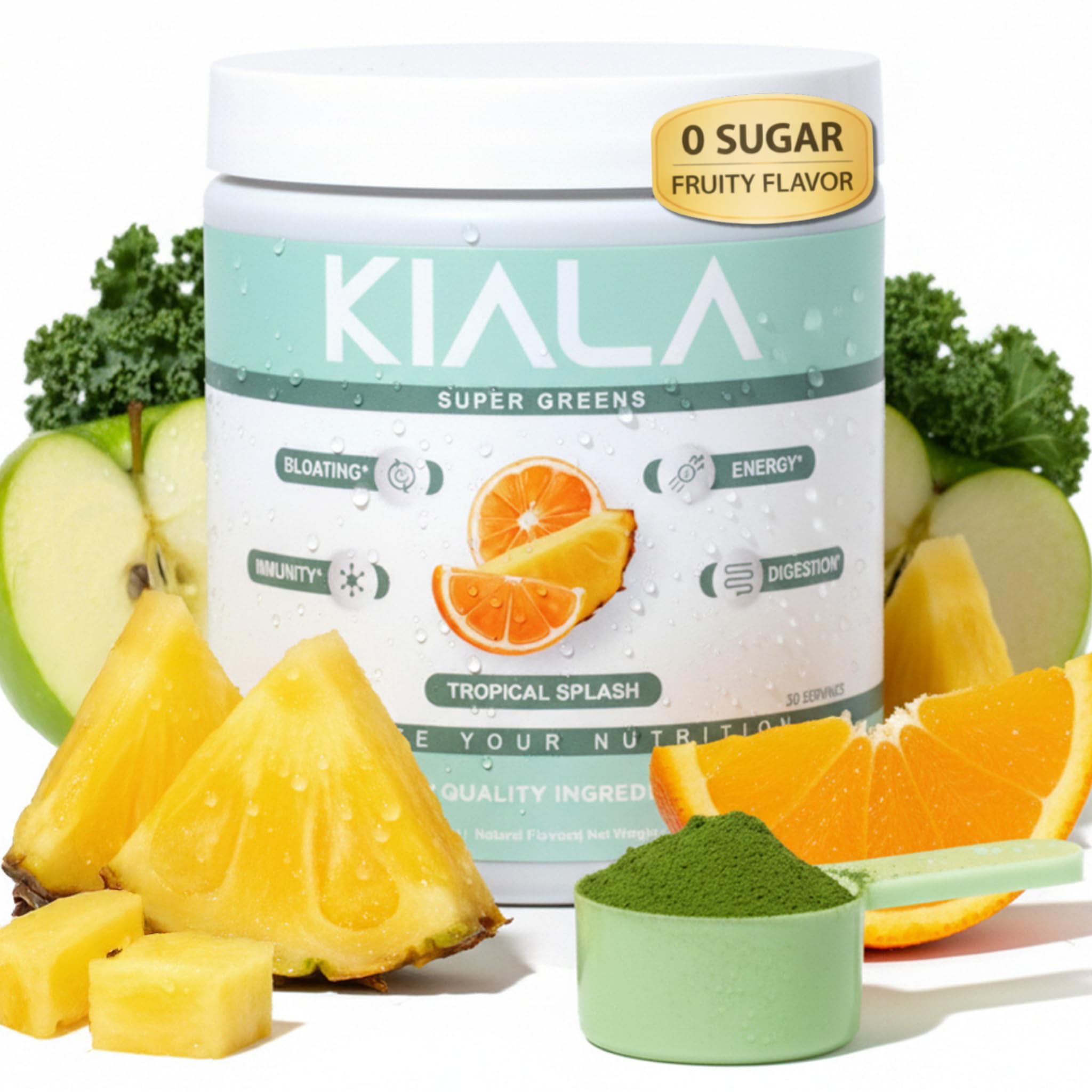 Kiala Nutrition Super Greens Powder Spirulina Chlorella for Digestion & Immunity