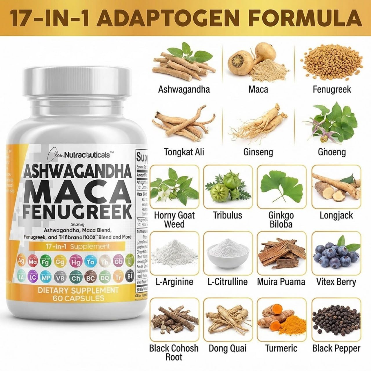 Clean Nutraceuticals Ashwagandha Maca Root Supplement

