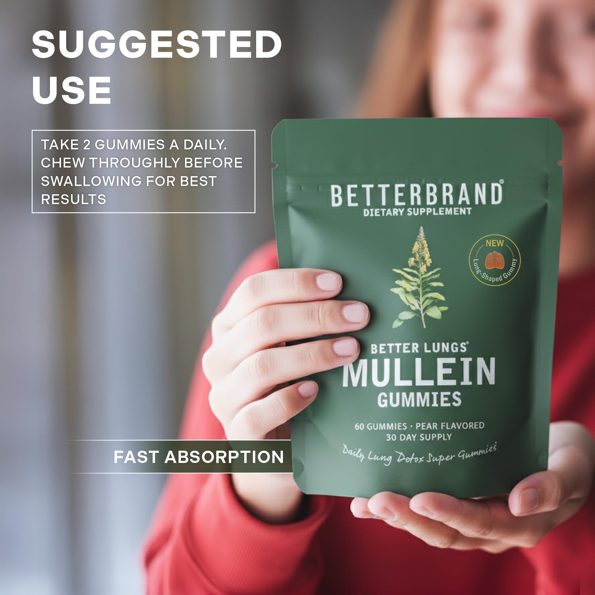 Betterbrand Mullein Gummies for Lung Health | Pear Flavor

