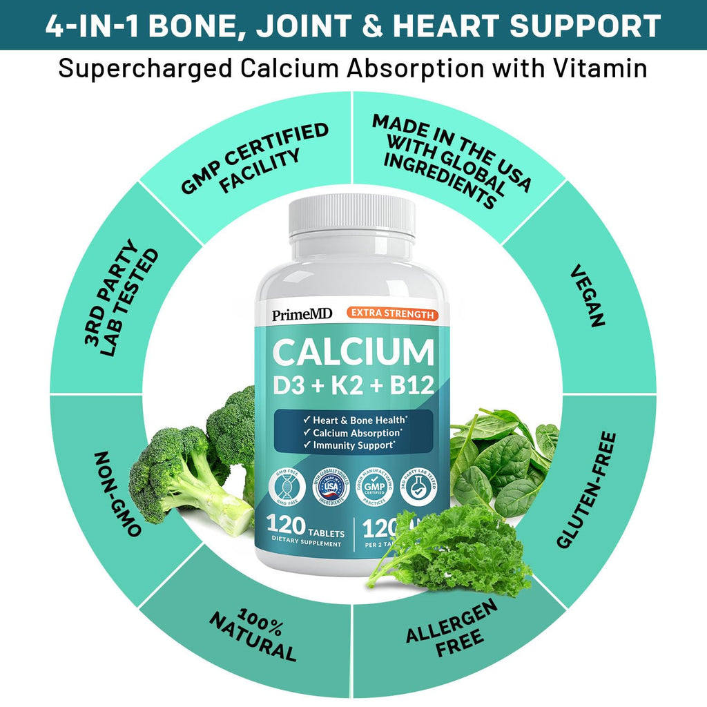 Calcium Supplement 4-in-1 with D3 K2 | Vegan Gluten-Free

