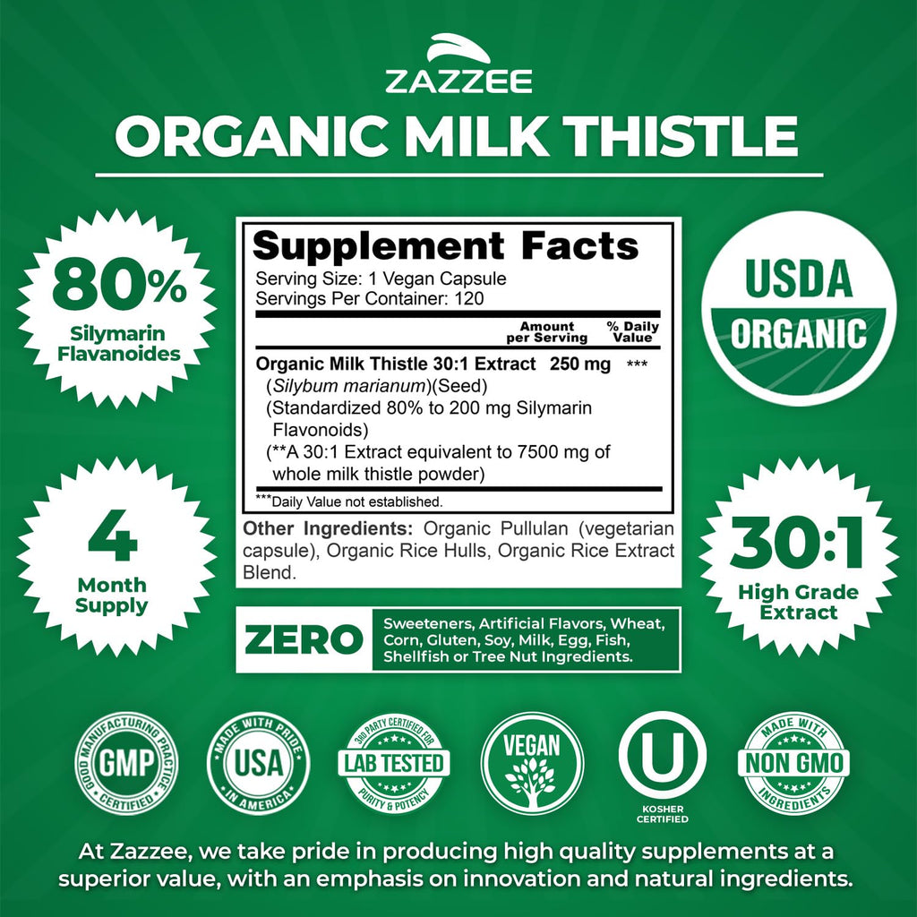 Zazzee Organic Milk Thistle Extract Capsules

