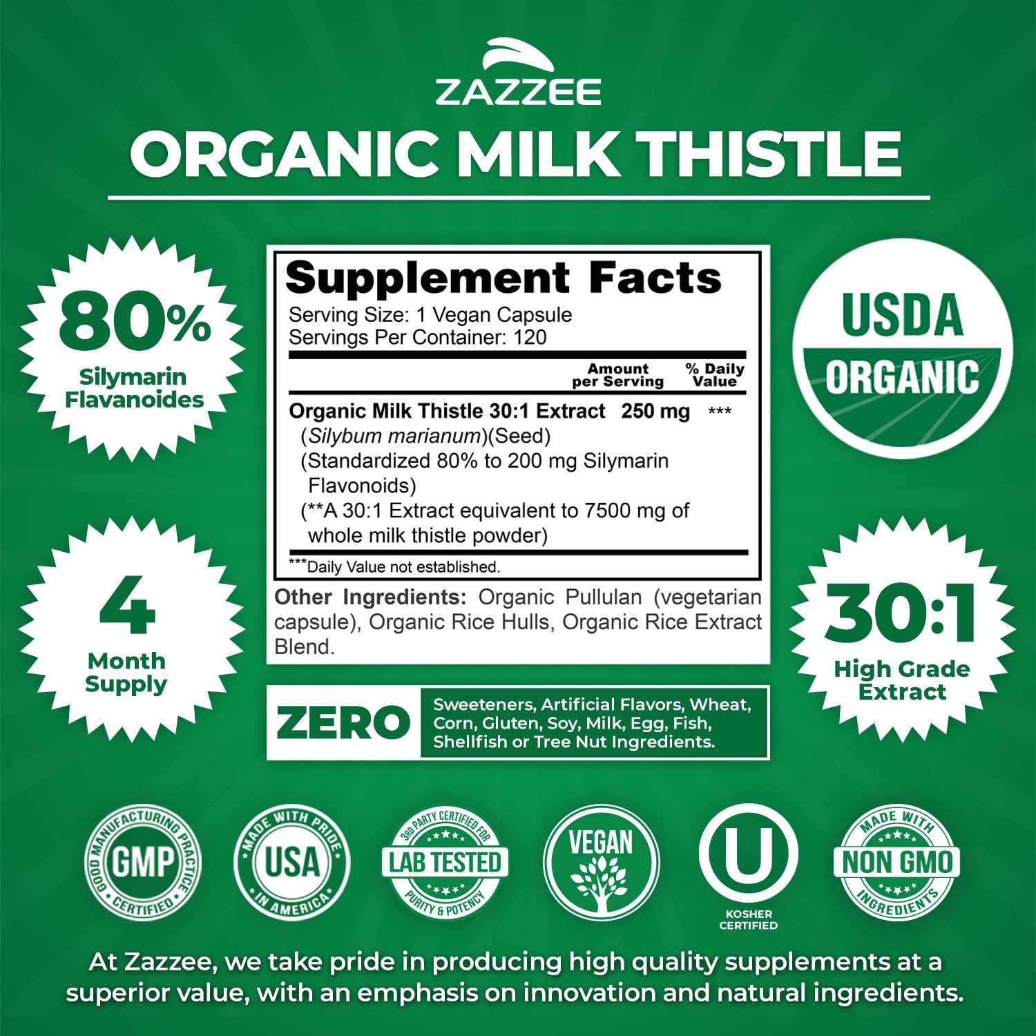 Zazzee Organic Milk Thistle Extract Capsules

