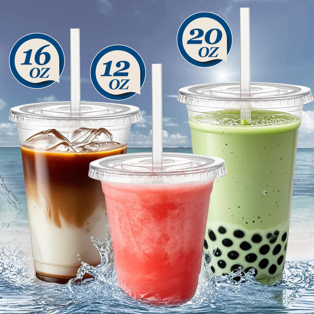Charmount Clear Plastic Cups with Lids & Straws | To-Go Cups

