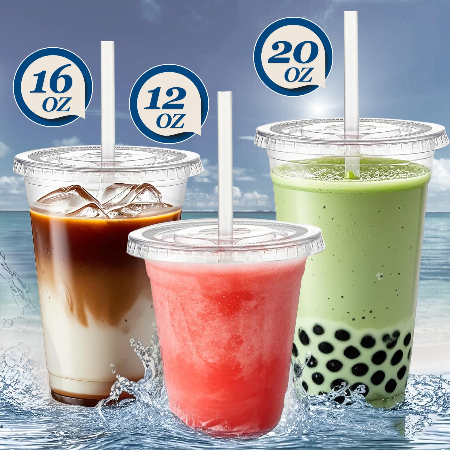 Charmount Clear Plastic Cups with Lids & Straws | To-Go Cups

