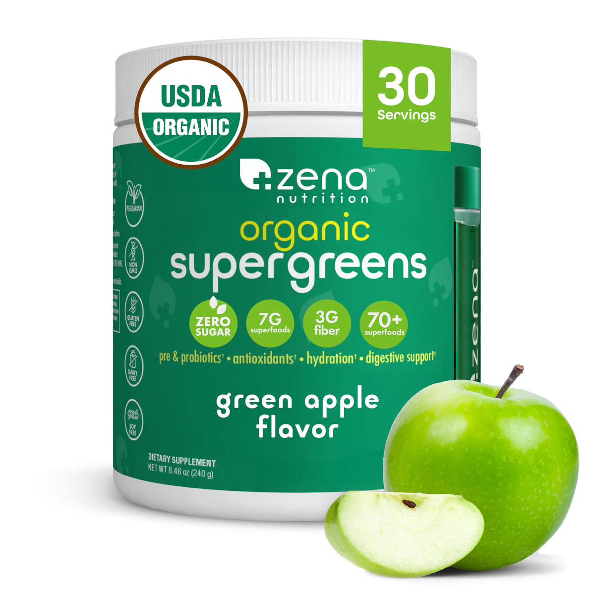 Zena Nutrition Organic Super Greens Powder, 70+ Superfoods