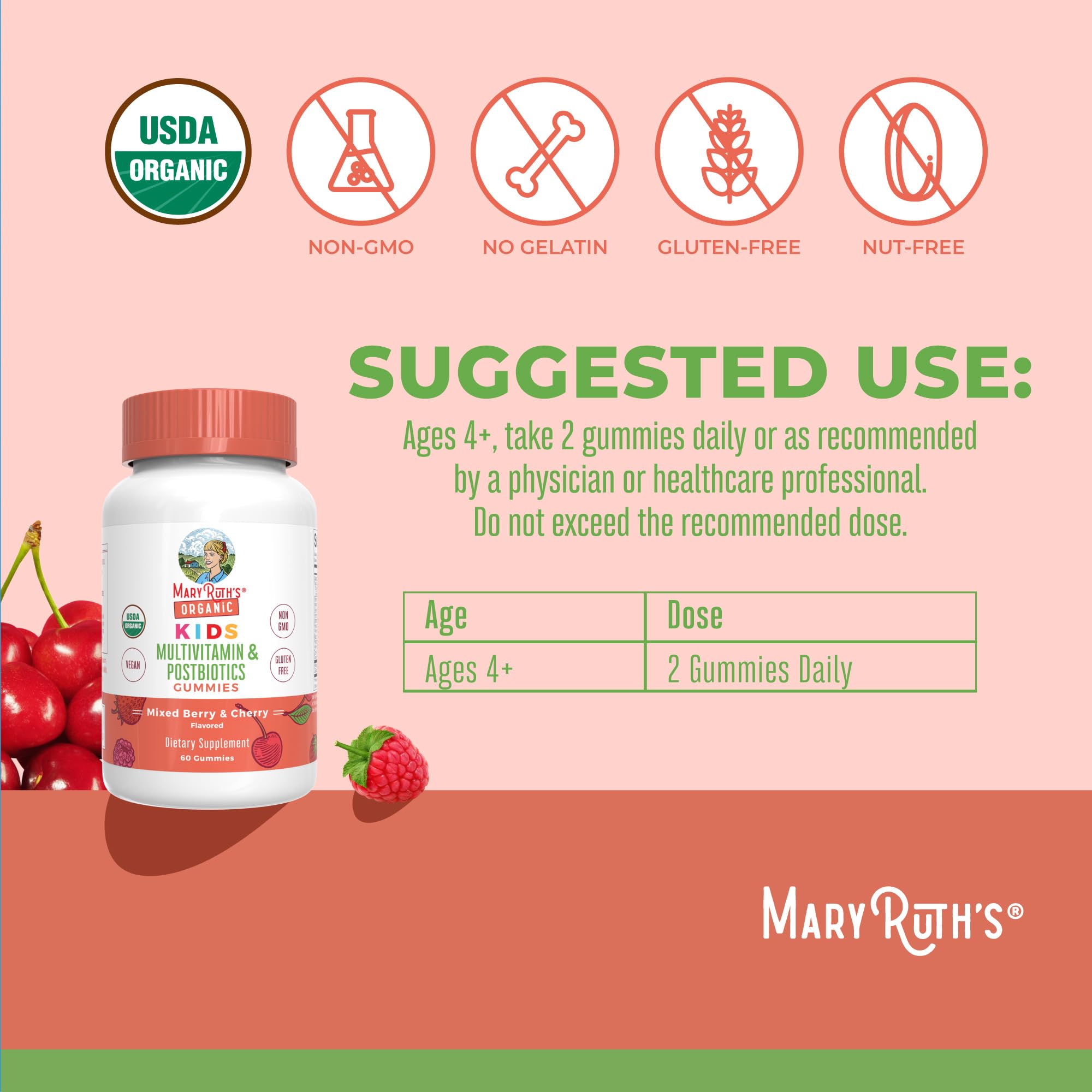 MaryRuth's Multivitamin Gummies with Postbiotics | USDA Organic

