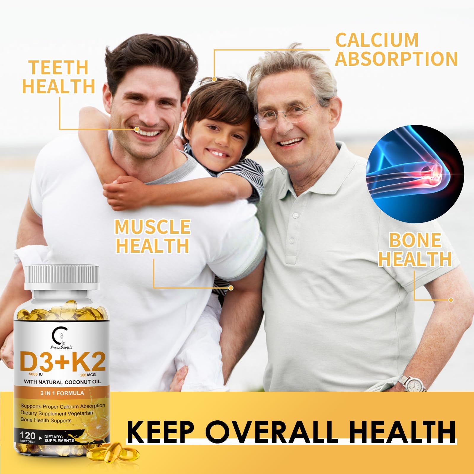 Vitamin D3 K2 Softgel Supplement 5000 IU Plant Based

