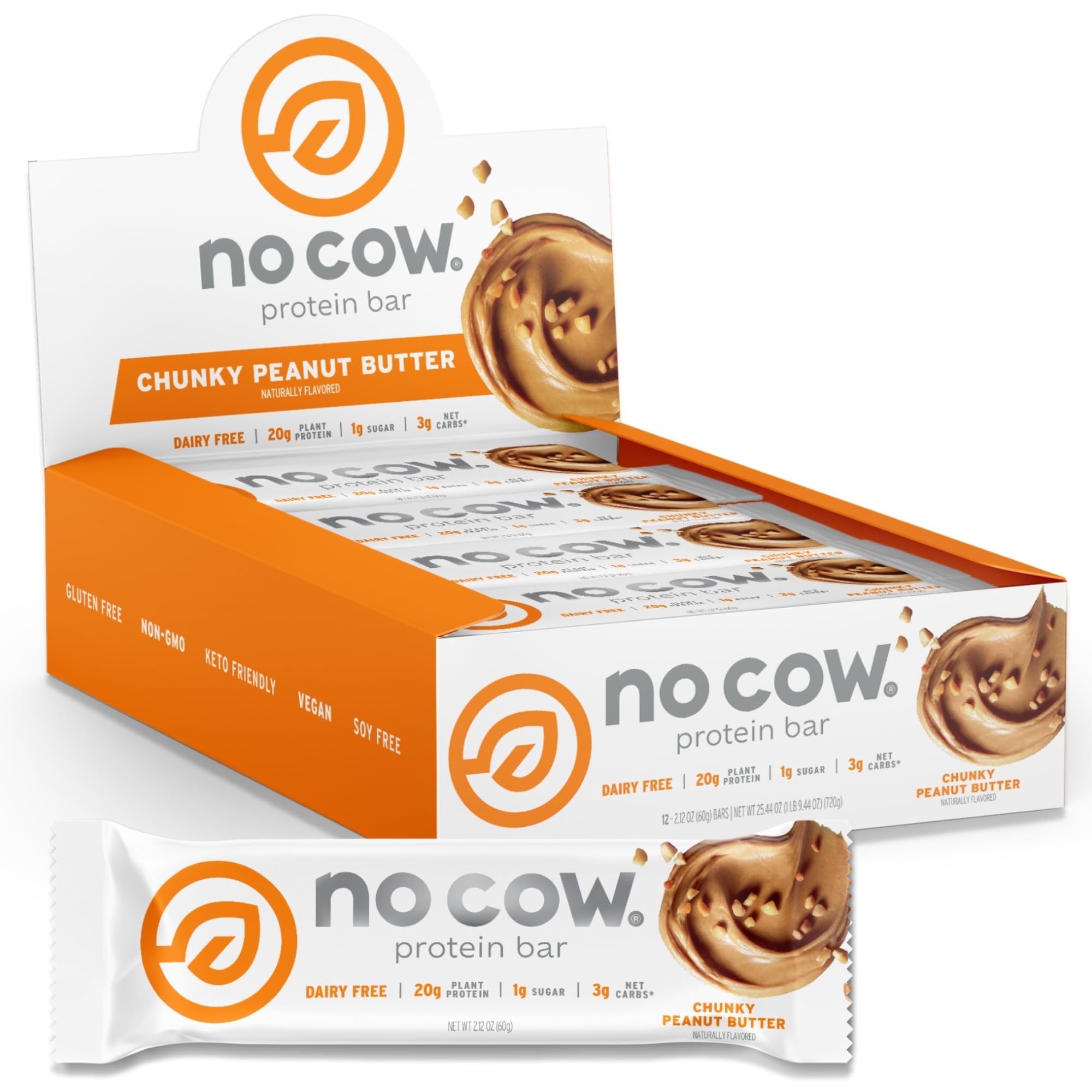 No Cow Vegan Protein Bars, Plant-Based, Gluten Free, Dairy Free, Soy Free