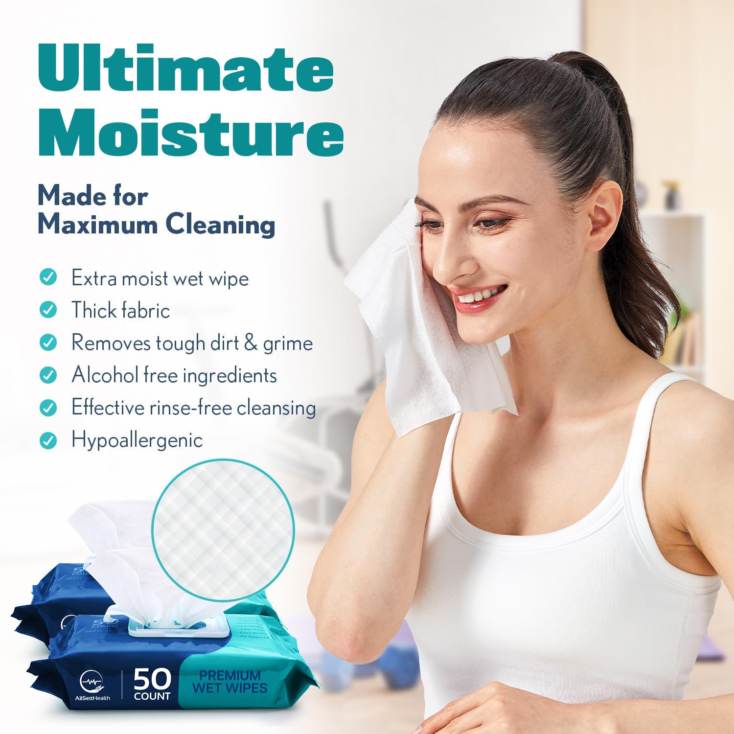 No-Rinse Body Wipes for Adults – Aloe Vera Vitamin E

