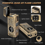 Quad Jet Flame Torch Lighter with Cutter and Punch

