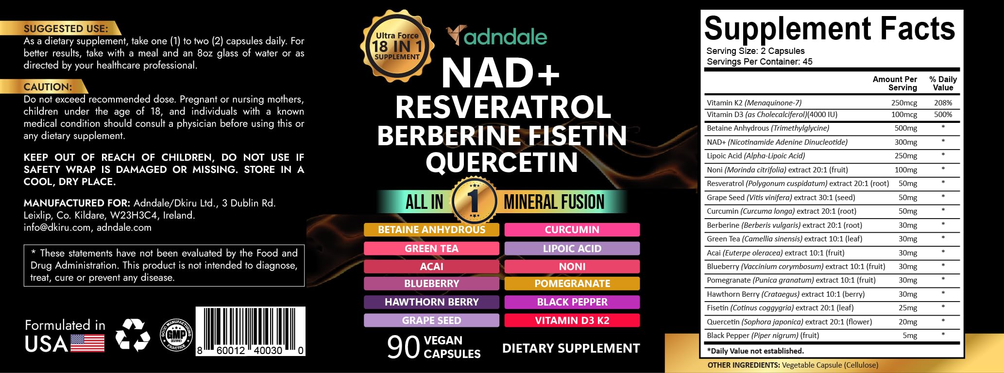 Adndale Liposomal NAD+ & Resveratrol Supplement

