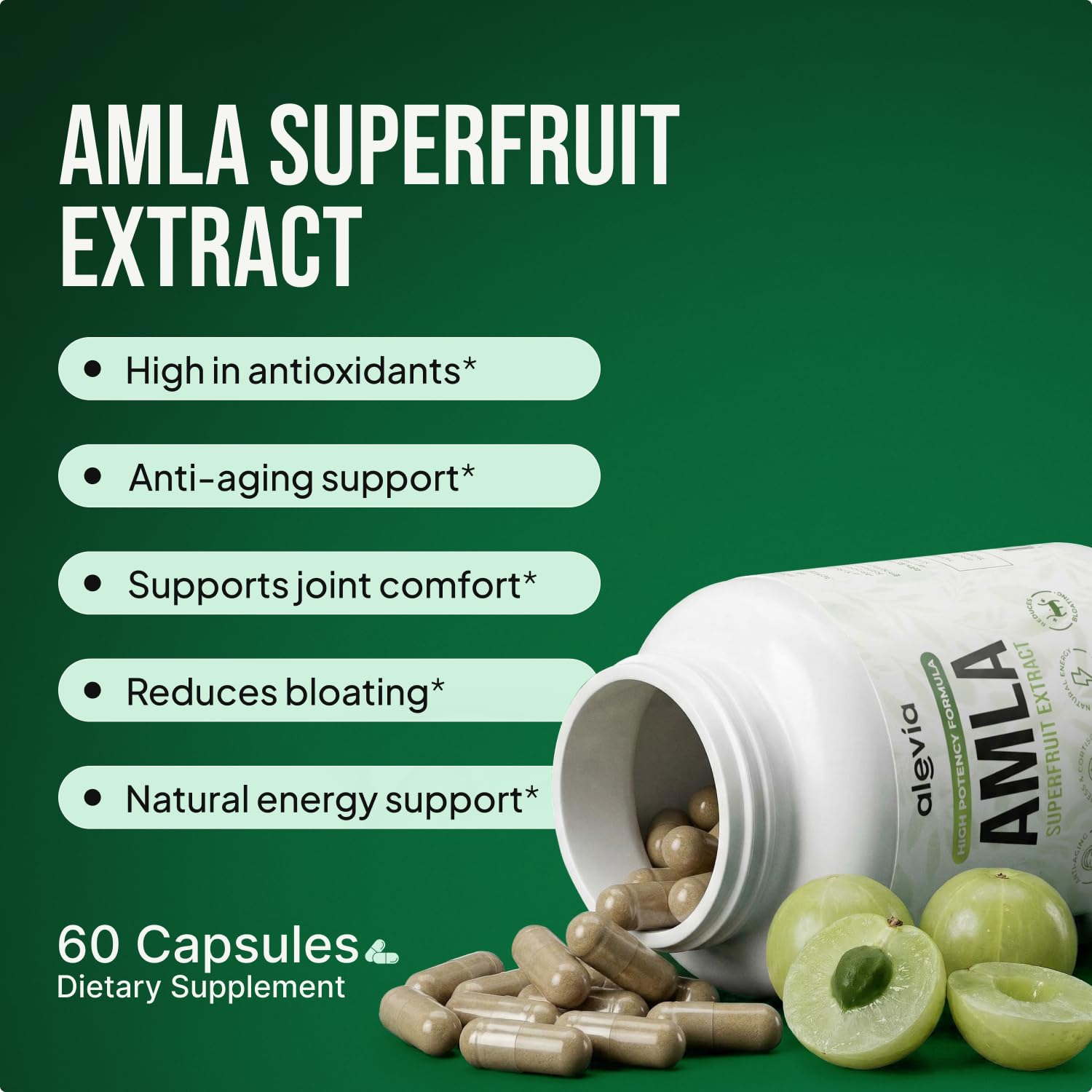 Alevia Organic Amla Capsules 1000mg | Indian Gooseberry

