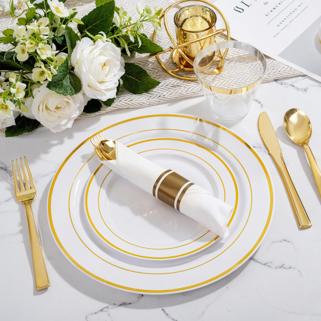 WELLIFE Disposable Dinnerware Set Plates Cups & Utensils

