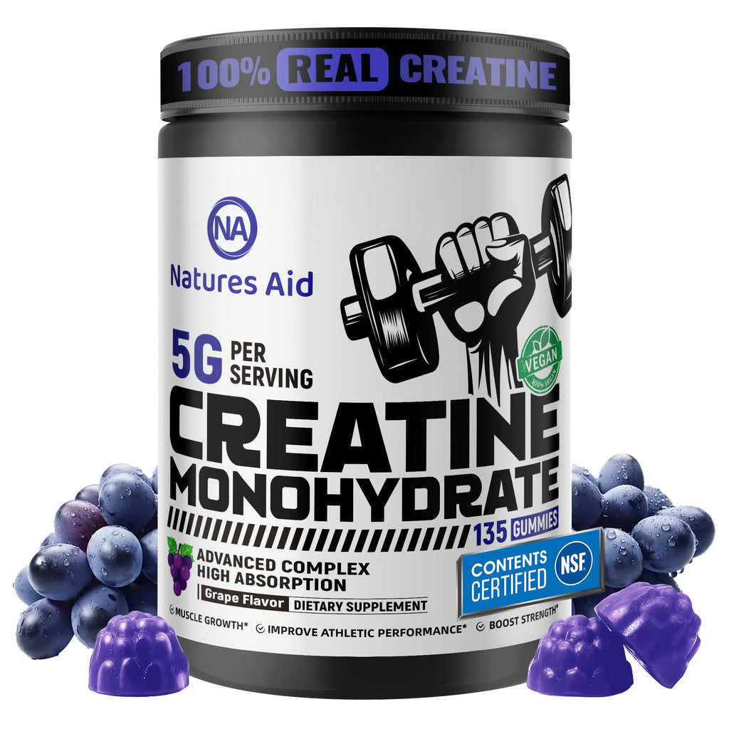 Natures Aid NSF Certified Creatine Monohydrate Gummies 5g – Pre-Workout Energy