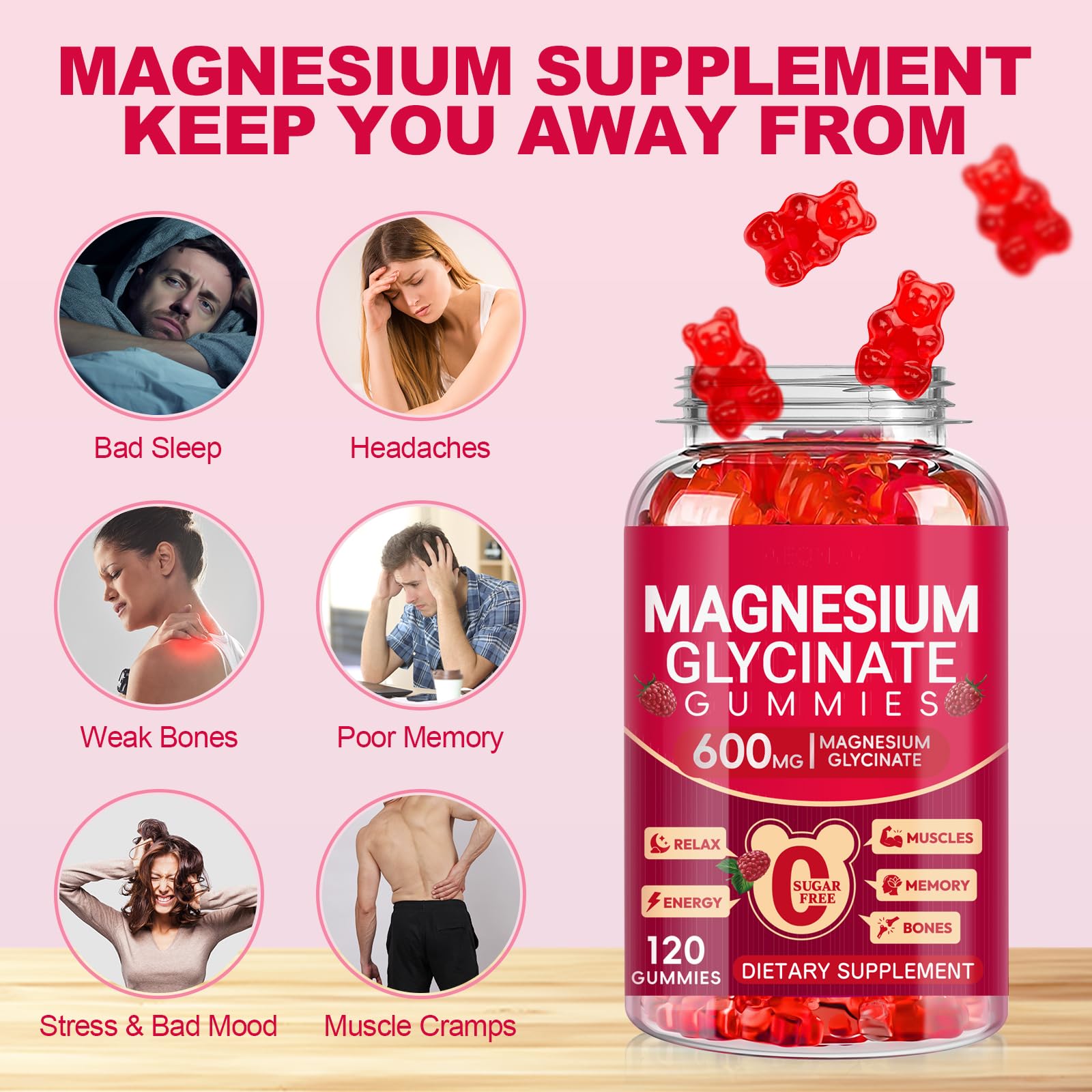 Magnesium Glycinate Gummies 600mg | Sugar Free for Adults

