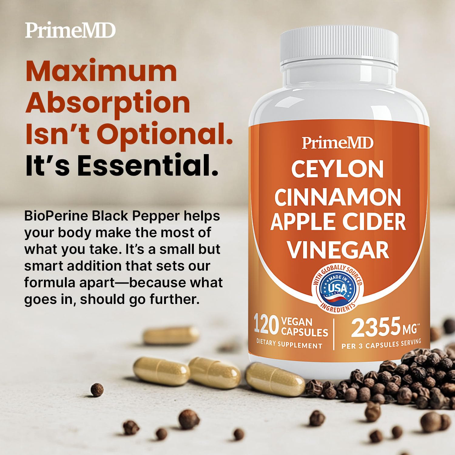 5-in-1 Cinnamon Capsules with ACV & BioPerine


