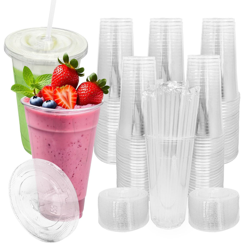 FLXzaszo Premium Disposable Plastic Cups with Lids

