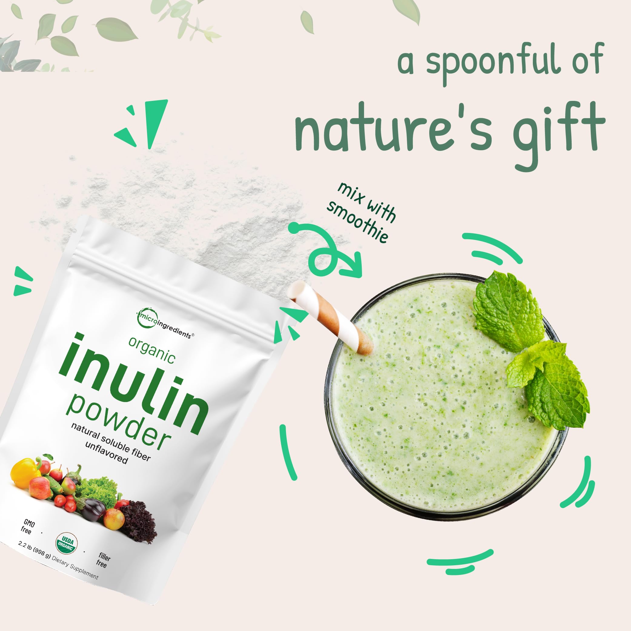 Micro Ingredients Organic Inulin FOS Fiber Powder

