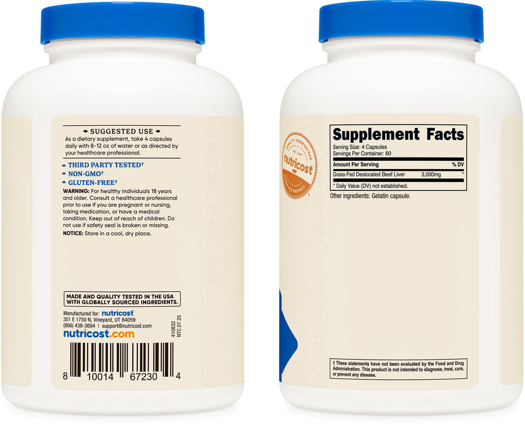 Nutricost Grass-Fed Beef Liver Capsules

