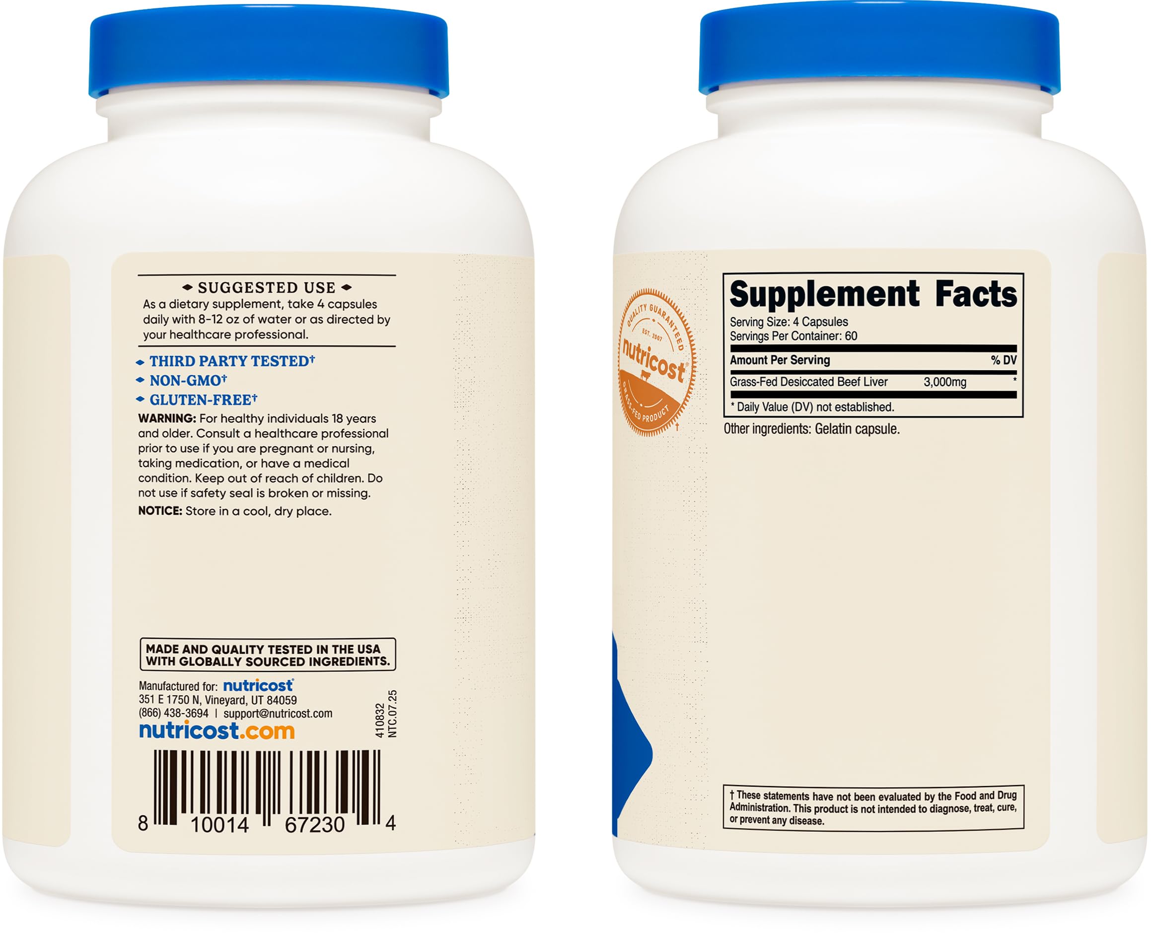 Nutricost Grass-Fed Beef Liver Capsules

