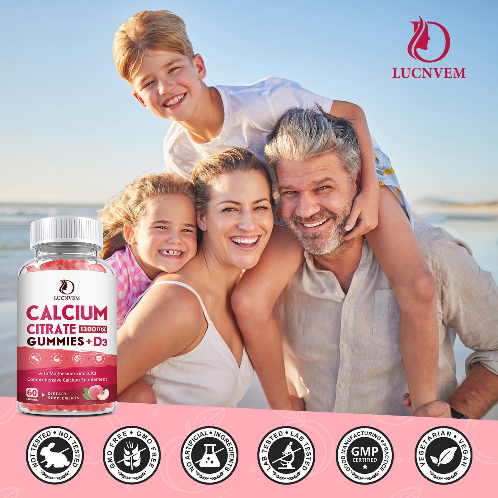 LUCNVEM Calcium Citrate Gummies with Vitamin D3 & K2


