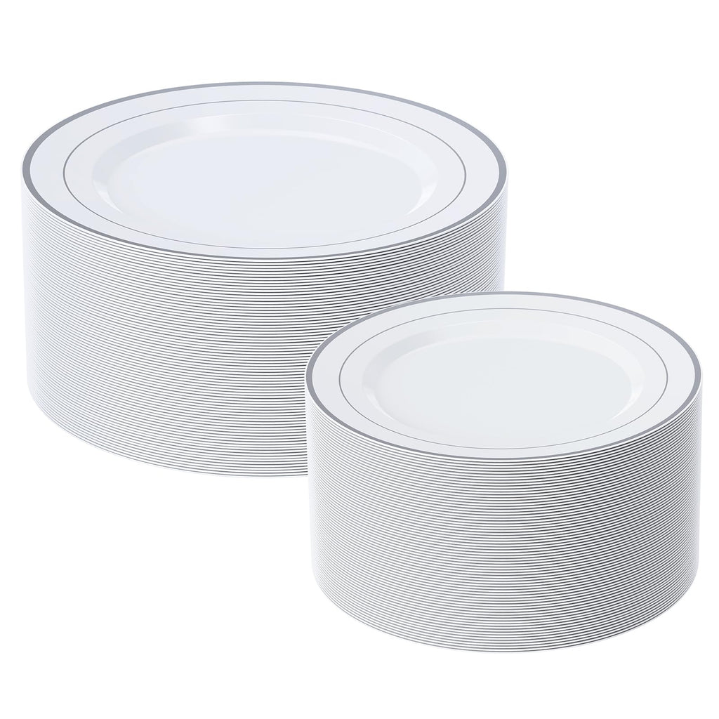 FOCUSLINE Decorative Rim Plastic Plates, Disposable Partyware