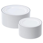 FOCUSLINE Decorative Rim Plastic Plates, Disposable Partyware