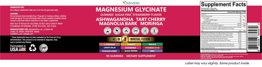 Adndale Magnesium Glycinate Gummies 400 mg | Wellness Blend


