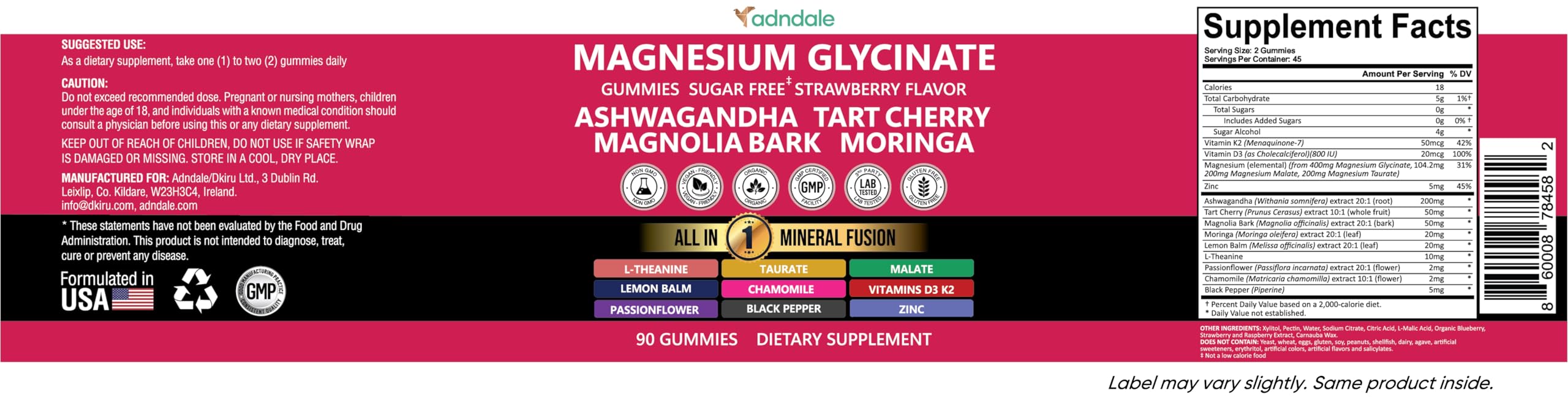 Adndale Magnesium Glycinate Gummies 400 mg | Wellness Blend

