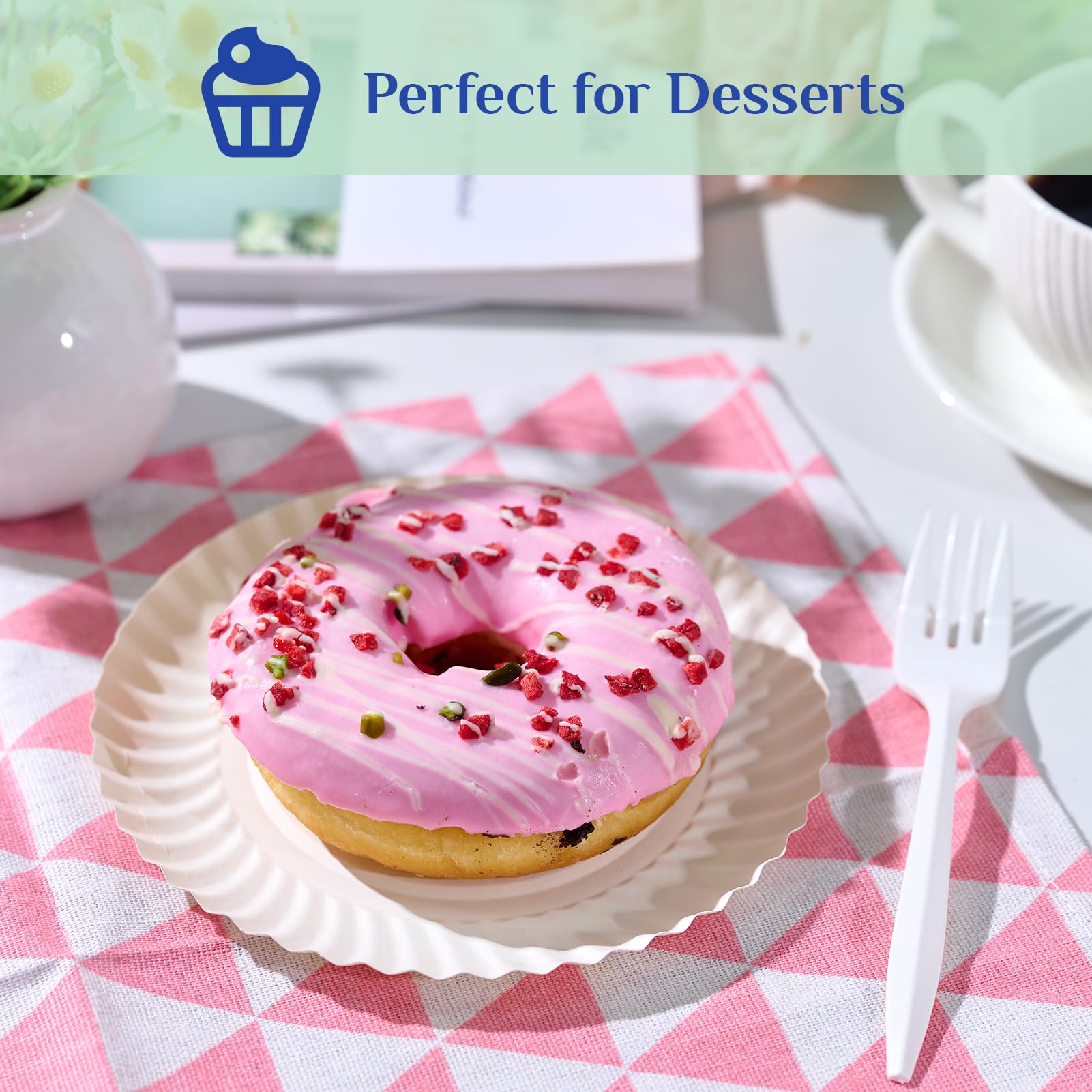 MUCHII White Disposable Dessert Plates - Uncoated Paper

