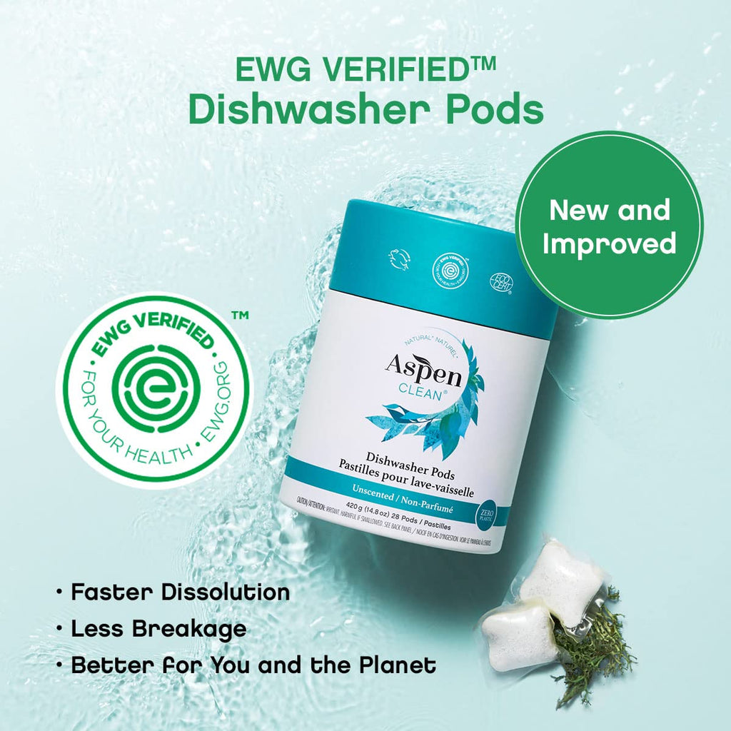 AspenClean Un scented Dishwasher Pods | Plant-Based Detergent

