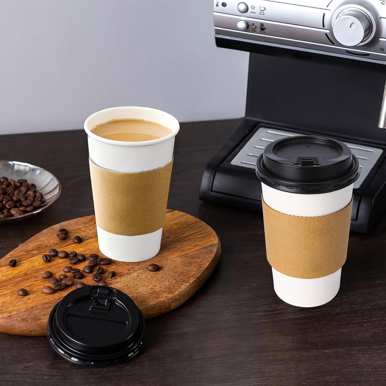 Lamosi Disposable Coffee Cups with Lids and Sleeves | To-Go

