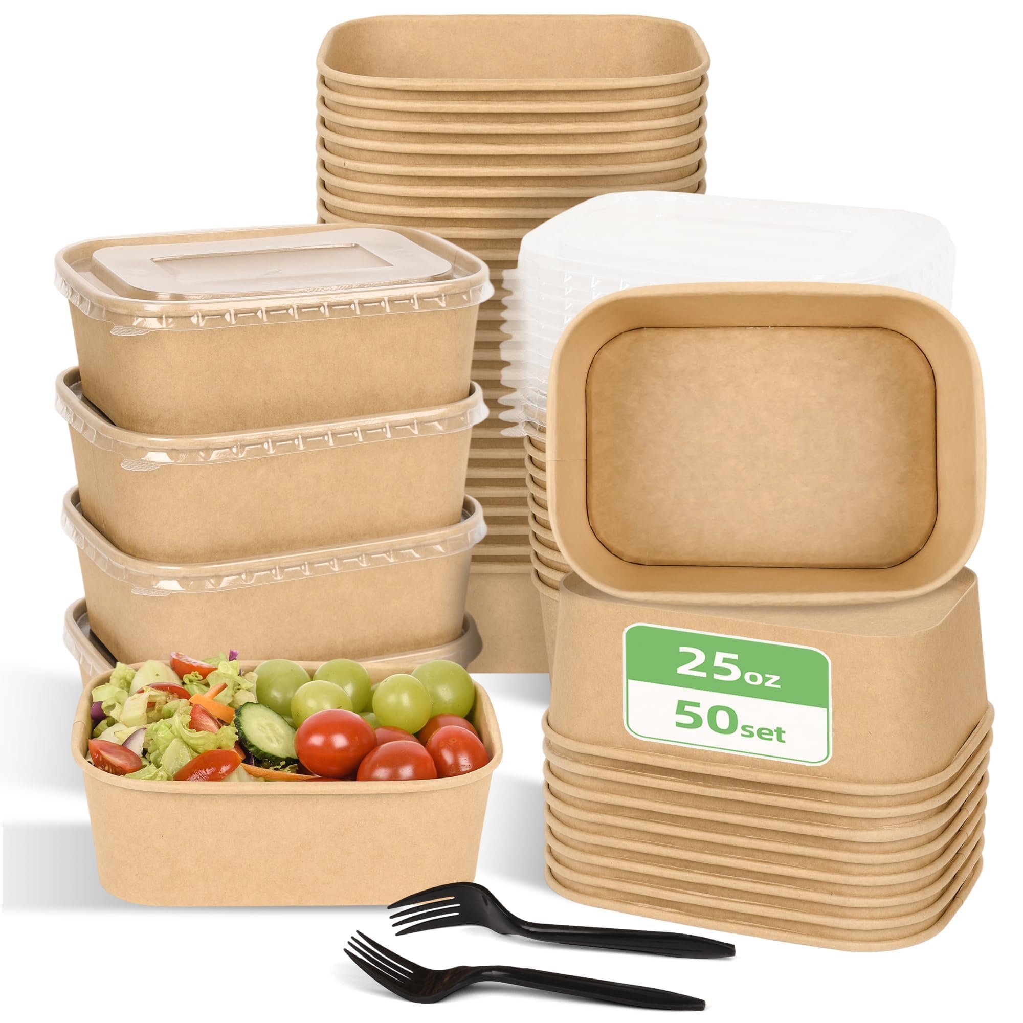 Disposable Meal Prep Bowls with Lids and Forks | Kraft Paper

