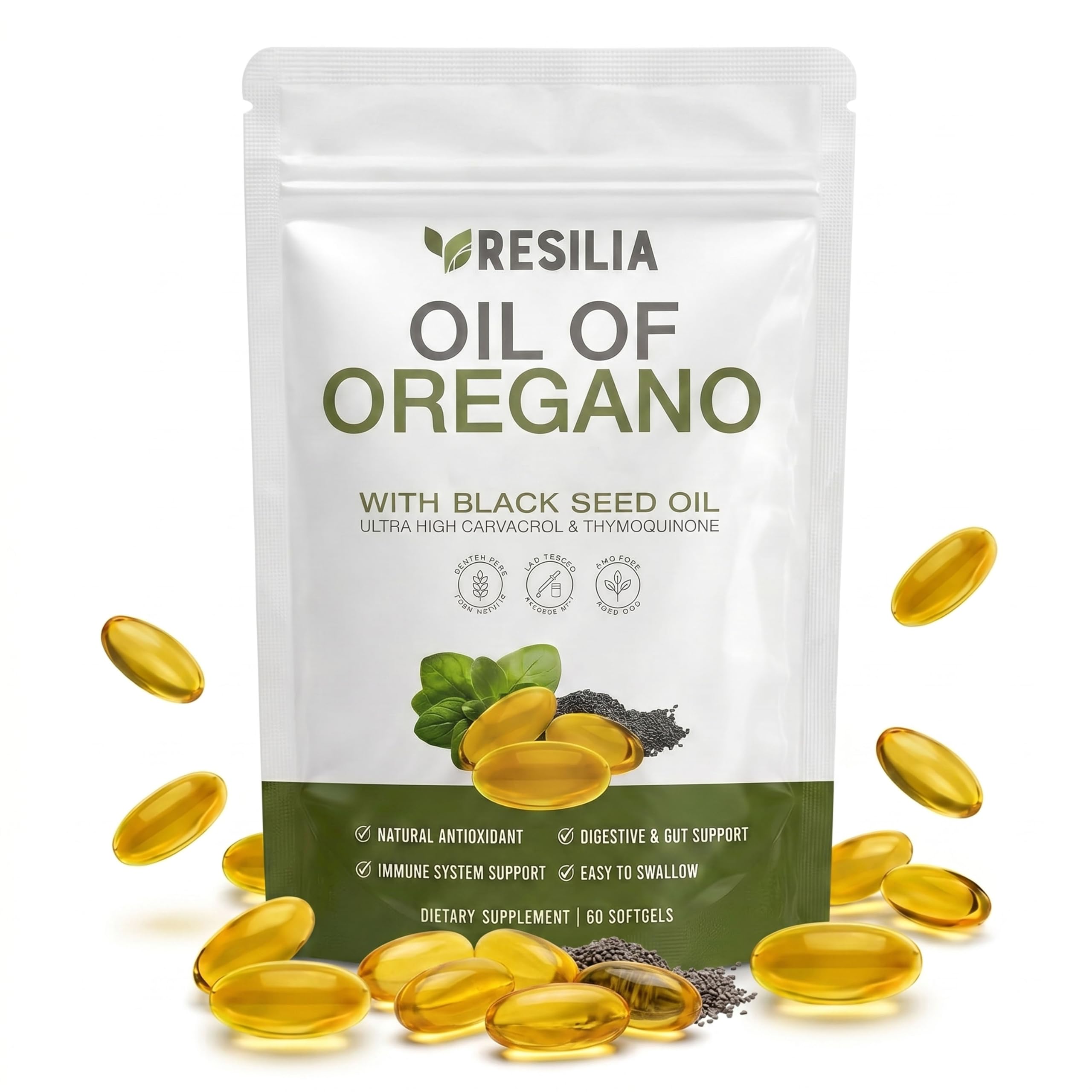 Resilia Softgels with Black Seed Oil – Premium Oregano Oil Capsules for Immune & Digestive Support