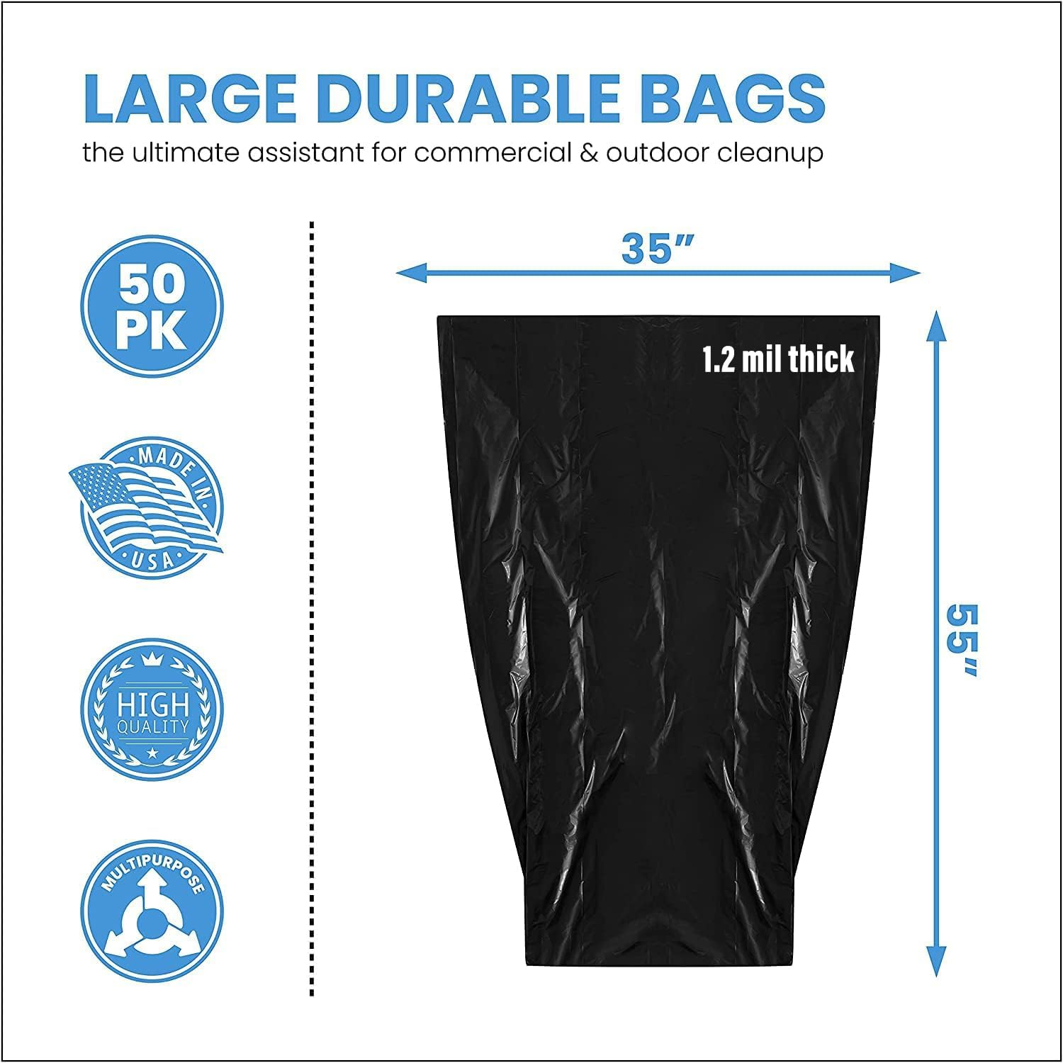 ToughBag 55 Gallon Trash Bags - Heavy Duty Black Liners

