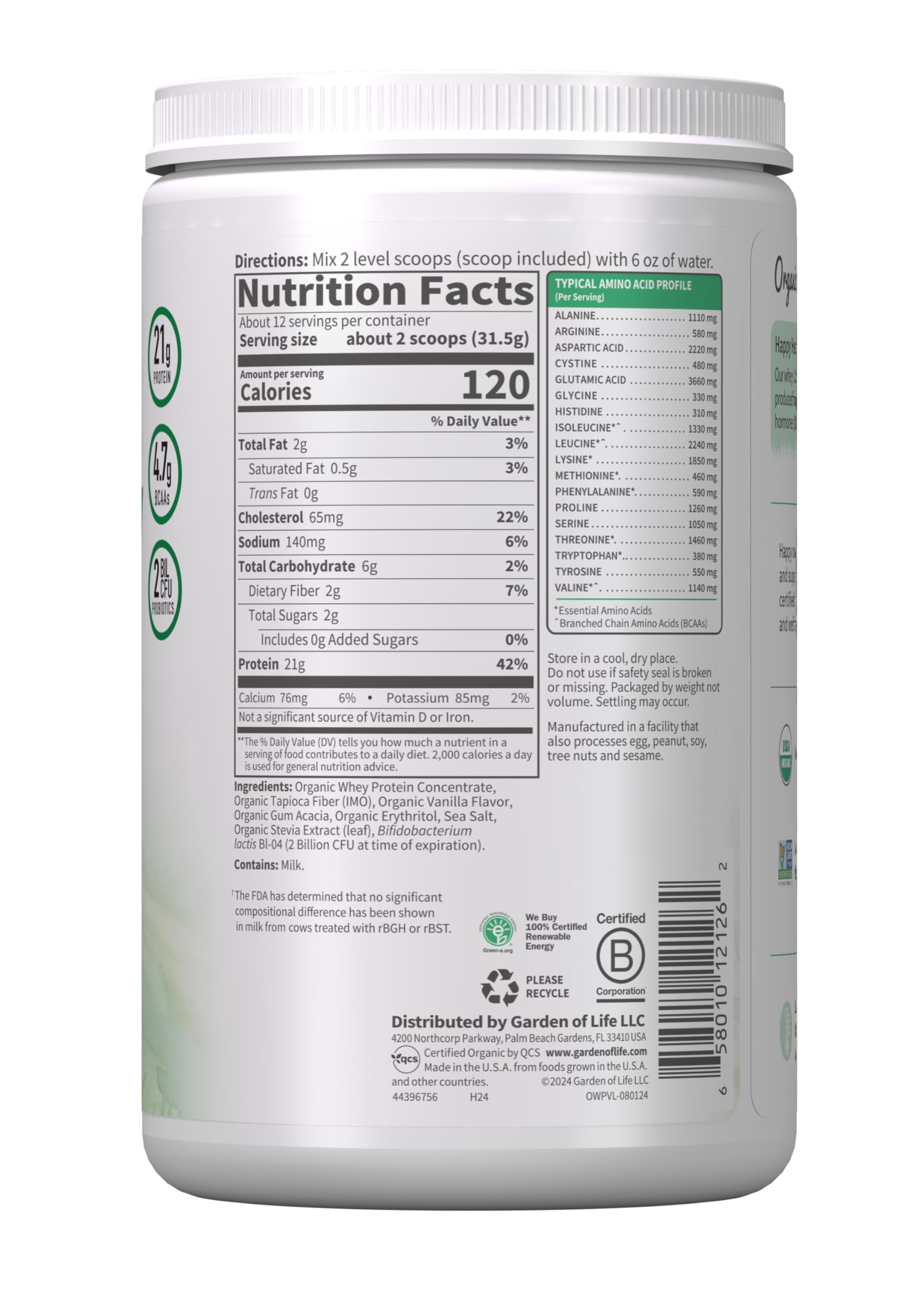 Garden of Life Grass Fed Whey Protein Powder with Probiotics

