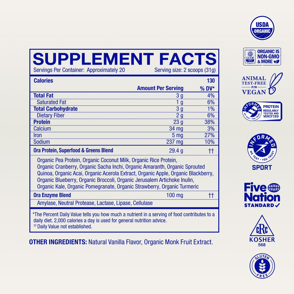 Ora Organic Plant-Based Protein Powder - 23g Protein

