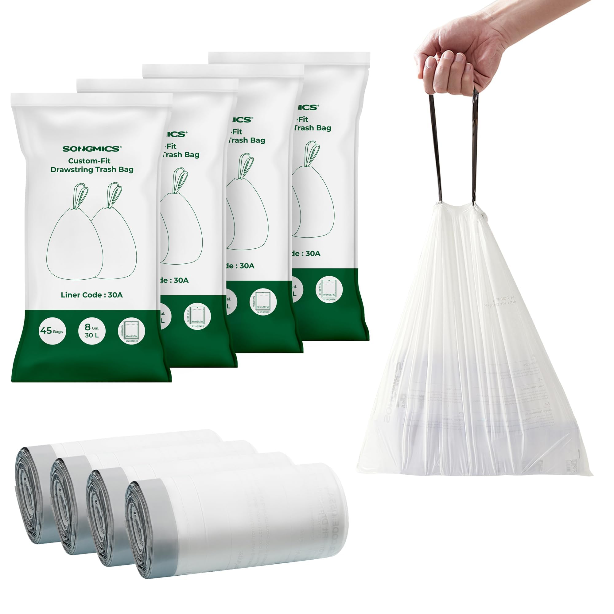 SONGMICS Drawstring Trash Bags Pre-Separated for Kitchen Cans
