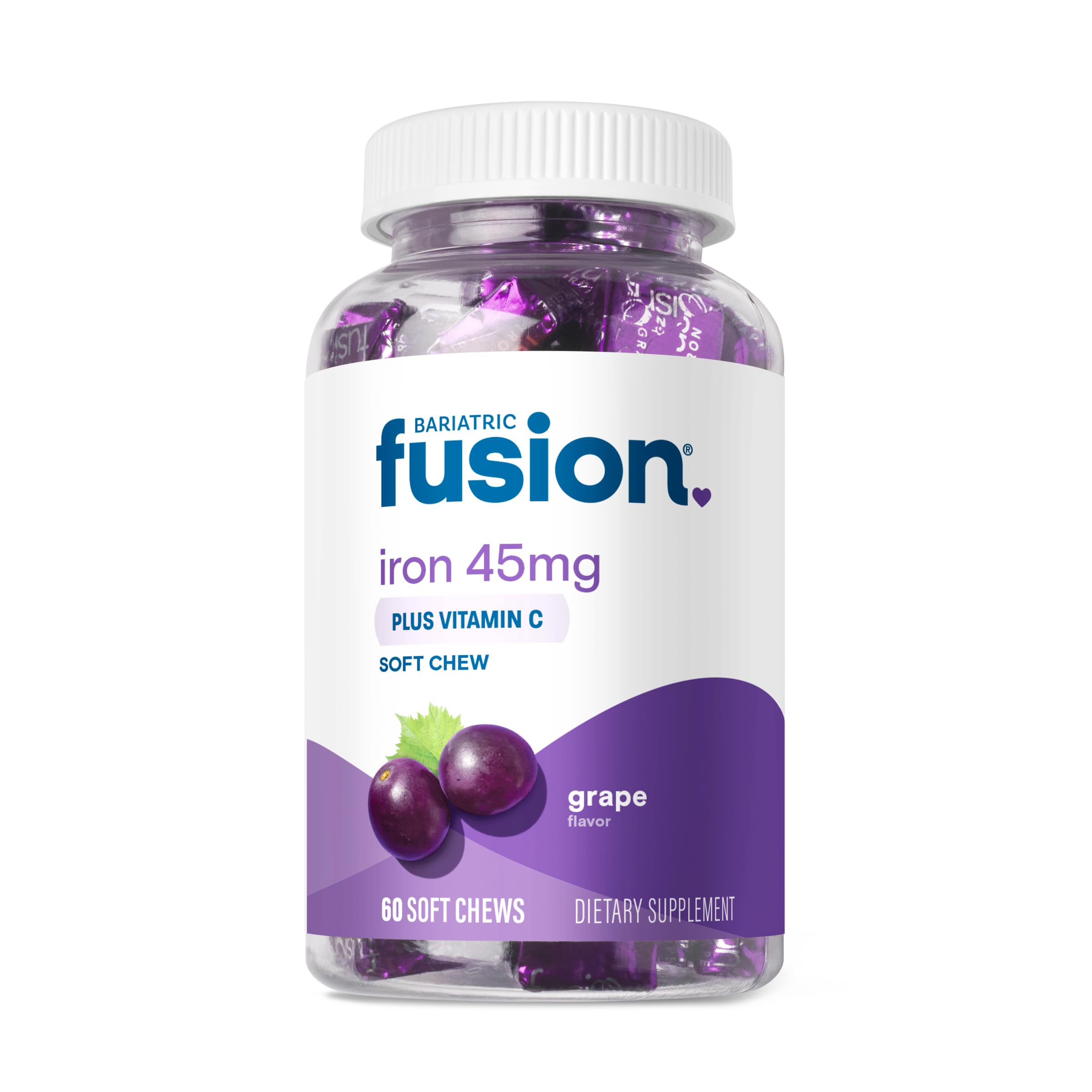 Bariatric Fusion Iron Supplement for Women and Men - Chewable Ferrous Fumarate with Vitamin C