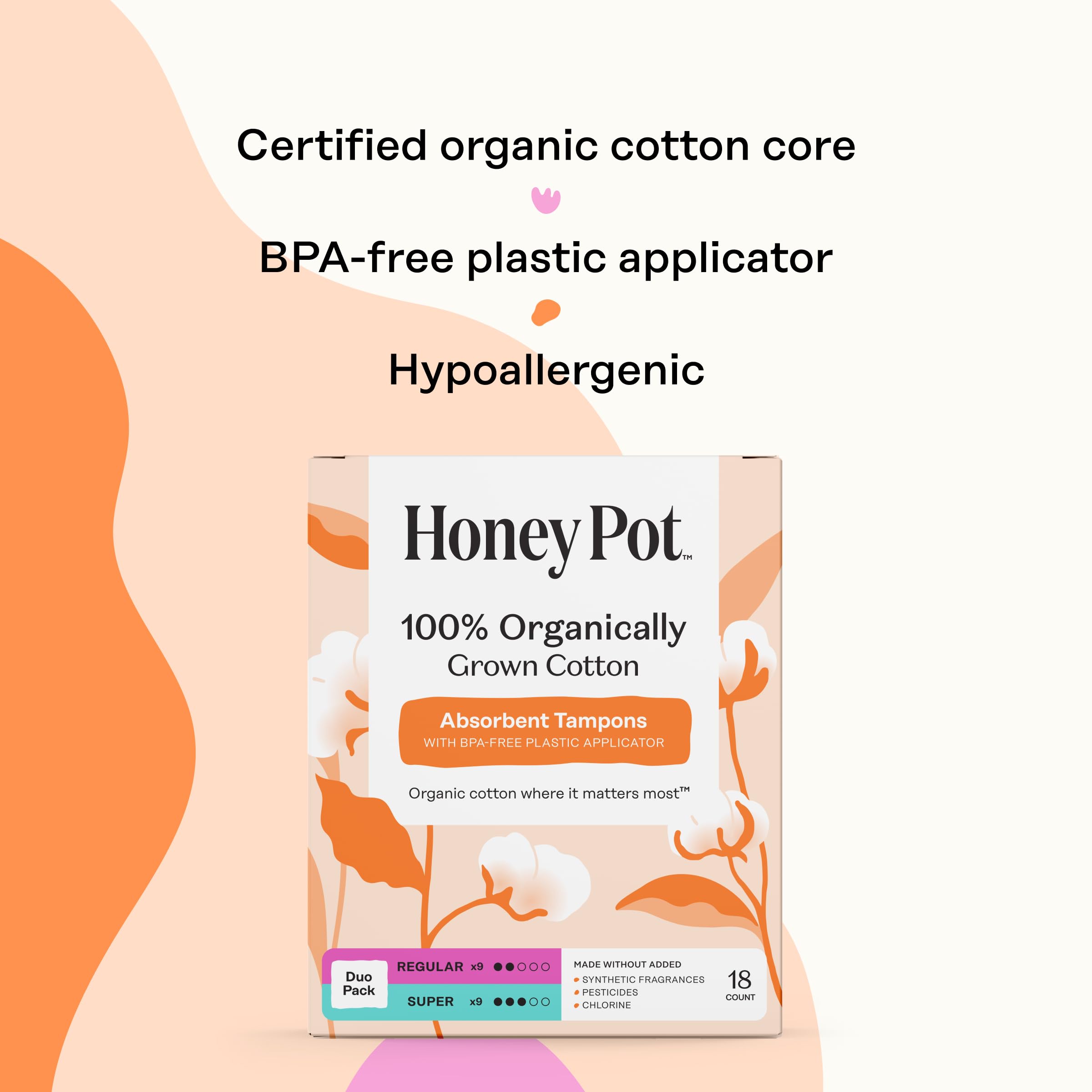 Honey Pot Organic Cotton Tampons with Bio Plastic Applicator

