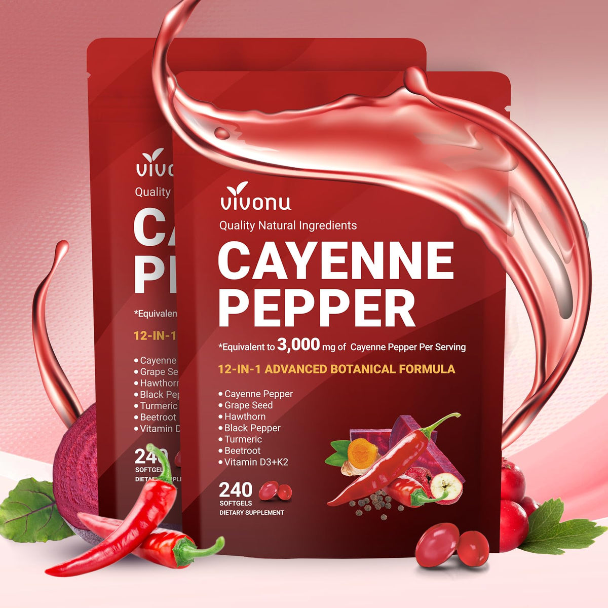 VivoNu Cayenne Pepper Gel Capsules for Daily Wellness