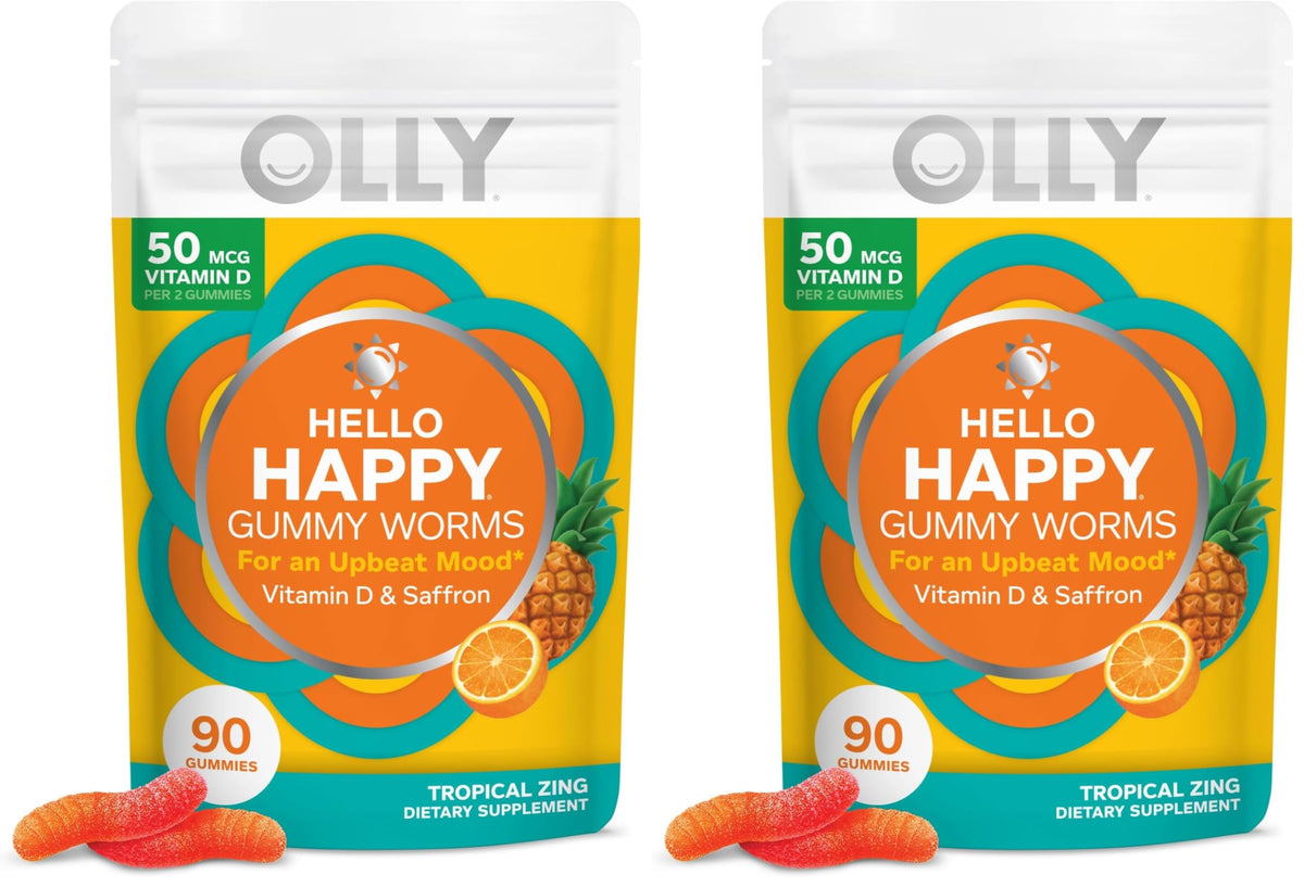 OLLY Hello Happy Gummy Worms Mood Support with Saffron & Vitamin D - Gluten Free