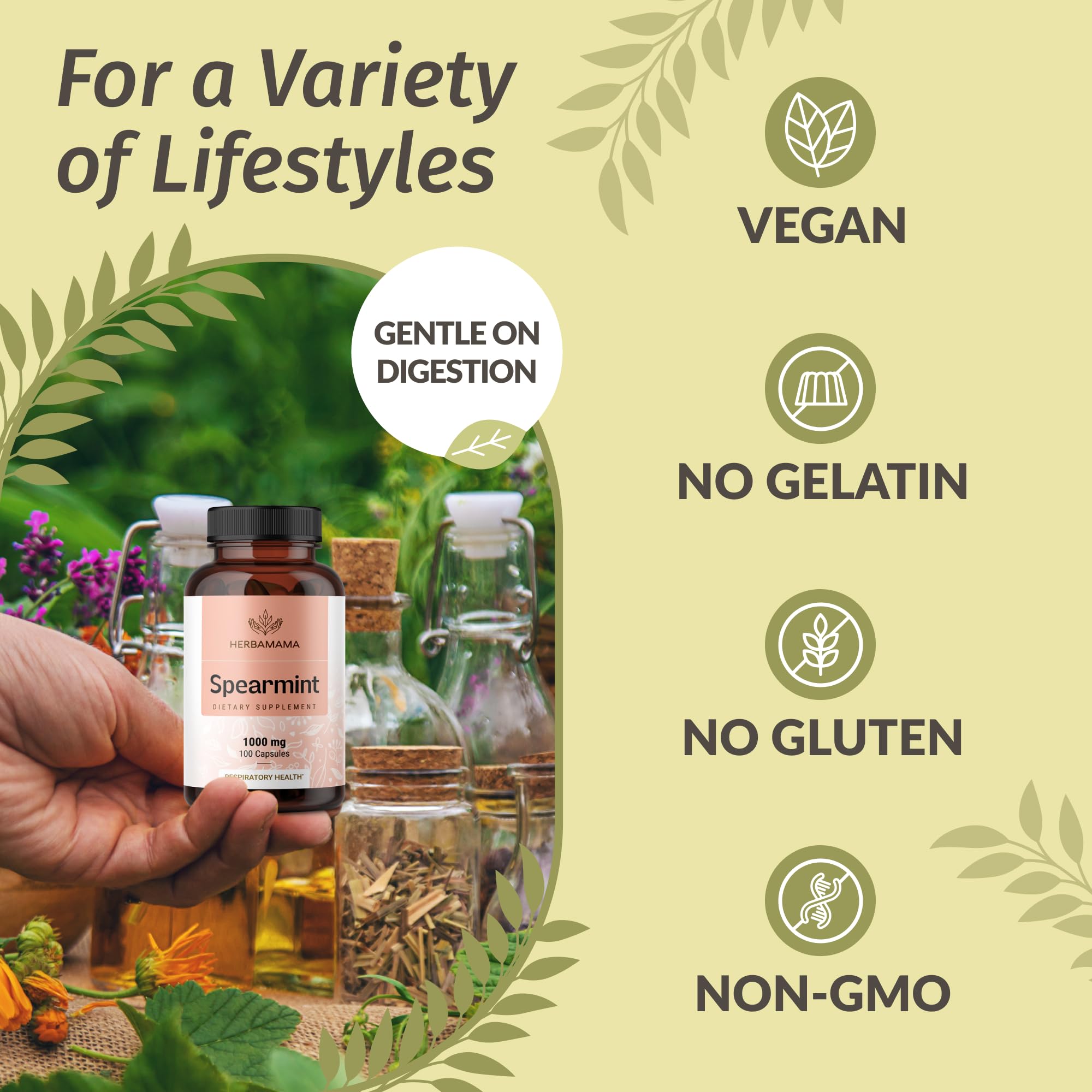 Herbamama Spearmint Capsules for Digestive Health

