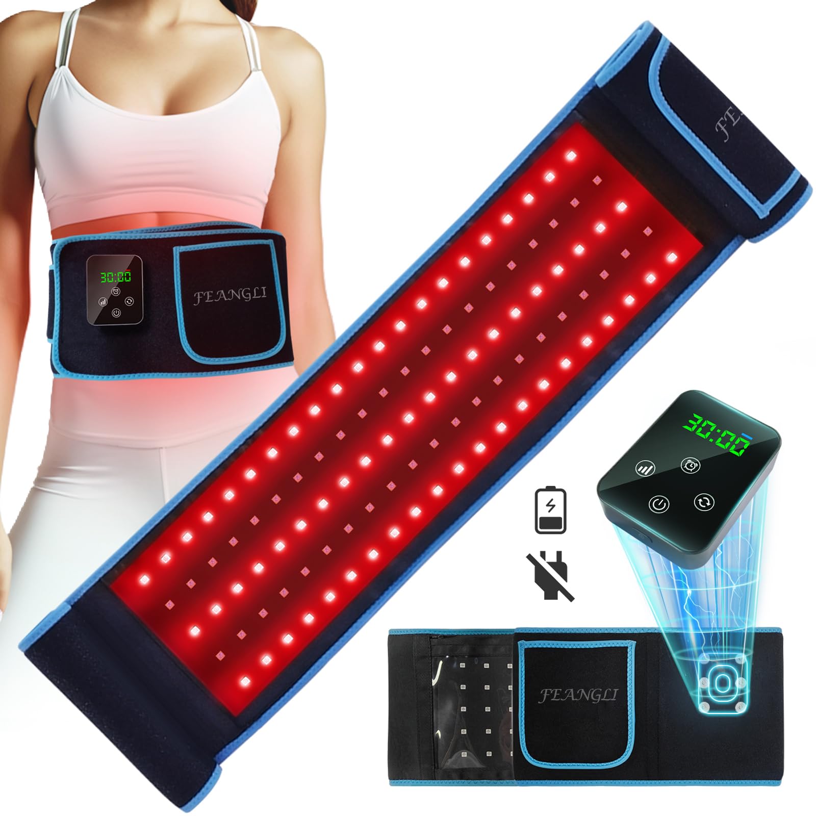 feangli Red Light Therapy Belt 660nm 850nm Wearable 3-Chip LED